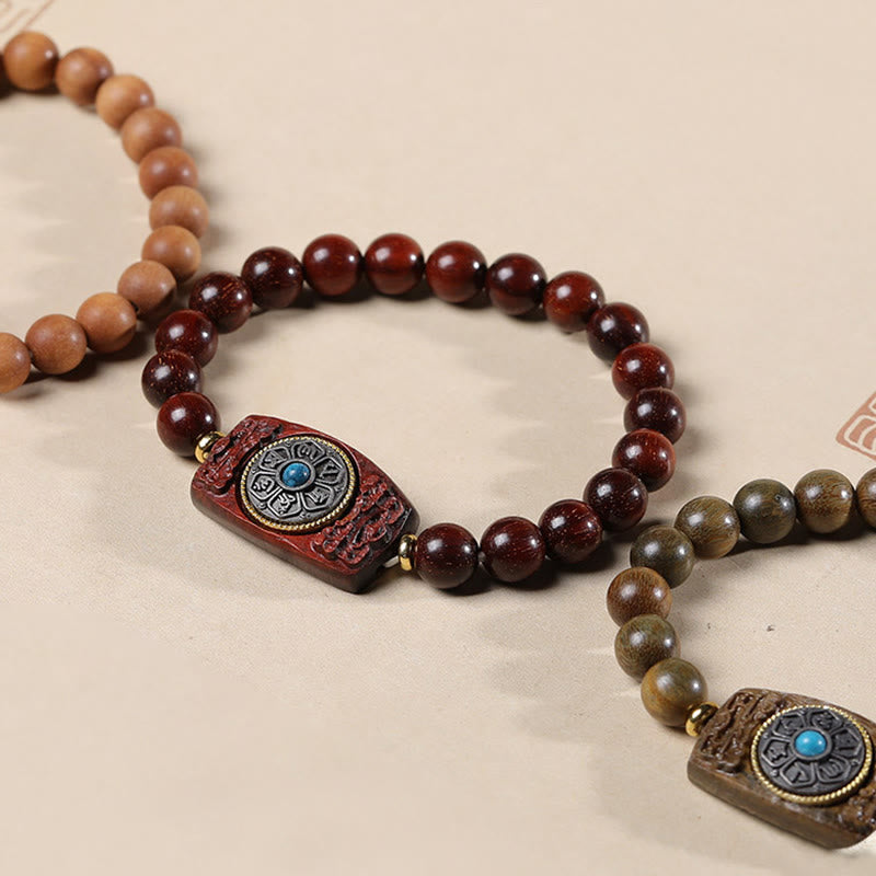 Buddha Stones Small Leaf Red Sandalwood Green Sandalwood Six True Words Peace Bracelet - image 21