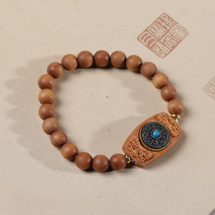 Buddha Stones Small Leaf Red Sandalwood Green Sandalwood Six True Words Peace Bracelet - Sandalwood(Wrist Circumference: 15-18cm) - image 11