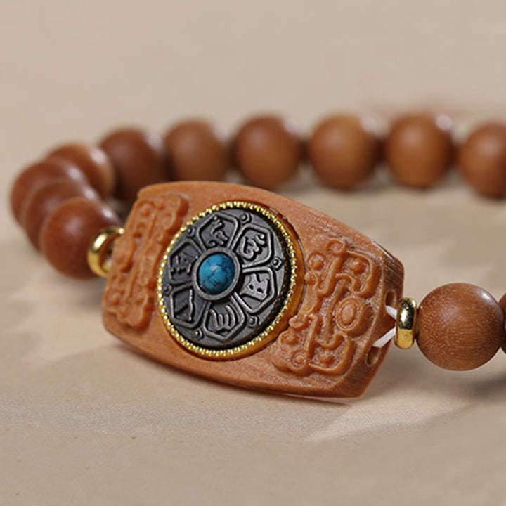 Buddha Stones Small Leaf Red Sandalwood Green Sandalwood Six True Words Peace Bracelet - image 14