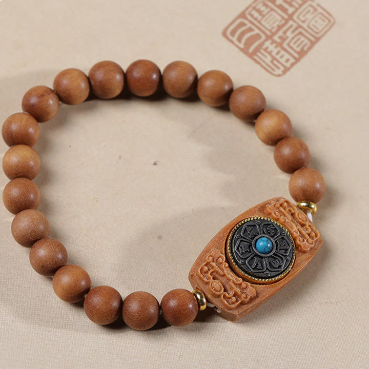 Buddha Stones Small Leaf Red Sandalwood Green Sandalwood Six True Words Peace Bracelet - image 13