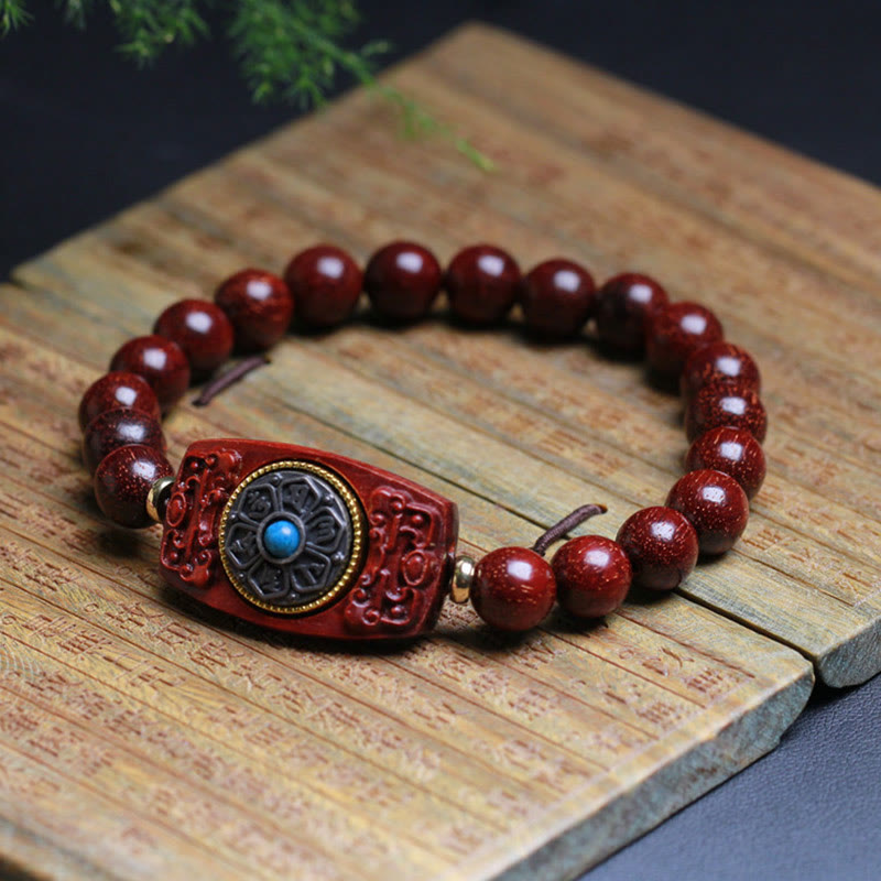 Buddha Stones Small Leaf Red Sandalwood Green Sandalwood Six True Words Peace Bracelet - image 7
