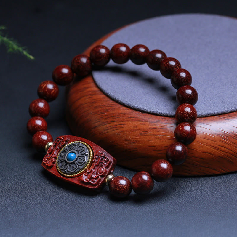 Buddha Stones Small Leaf Red Sandalwood Green Sandalwood Six True Words Peace Bracelet - image 2