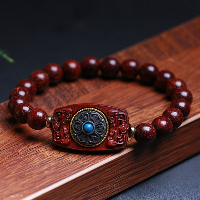 Buddha Stones Small Leaf Red Sandalwood Green Sandalwood Six True Words Peace Bracelet - image 1