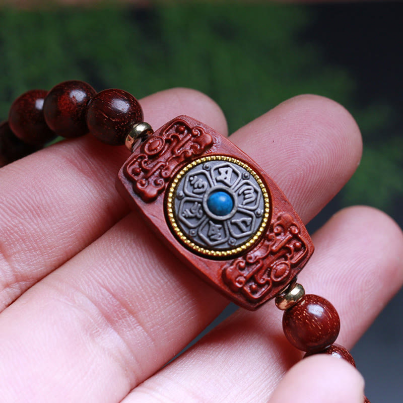 Buddha Stones Small Leaf Red Sandalwood Green Sandalwood Six True Words Peace Bracelet - image 9