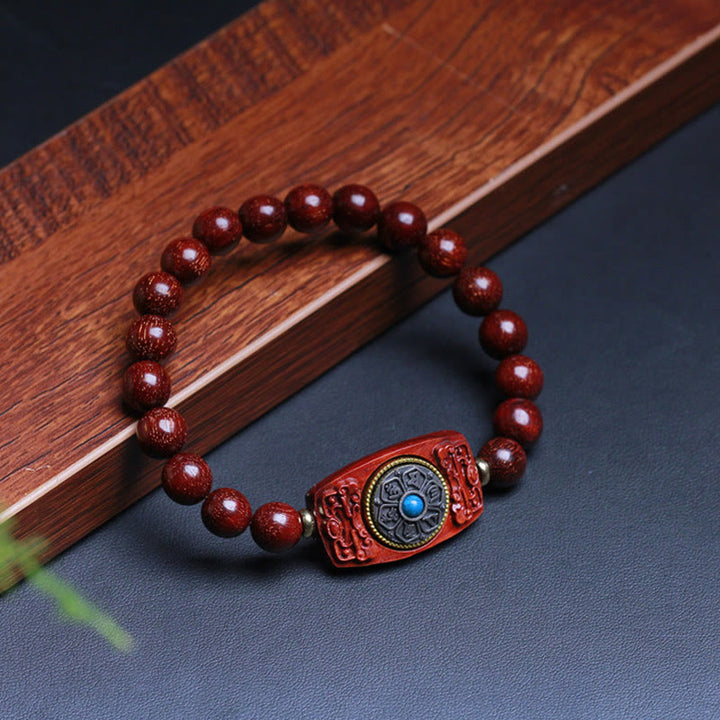 Buddha Stones Small Leaf Red Sandalwood Green Sandalwood Six True Words Peace Bracelet - image 3