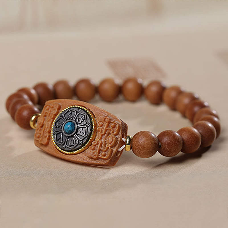 Buddha Stones Small Leaf Red Sandalwood Green Sandalwood Six True Words Peace Bracelet - image 12