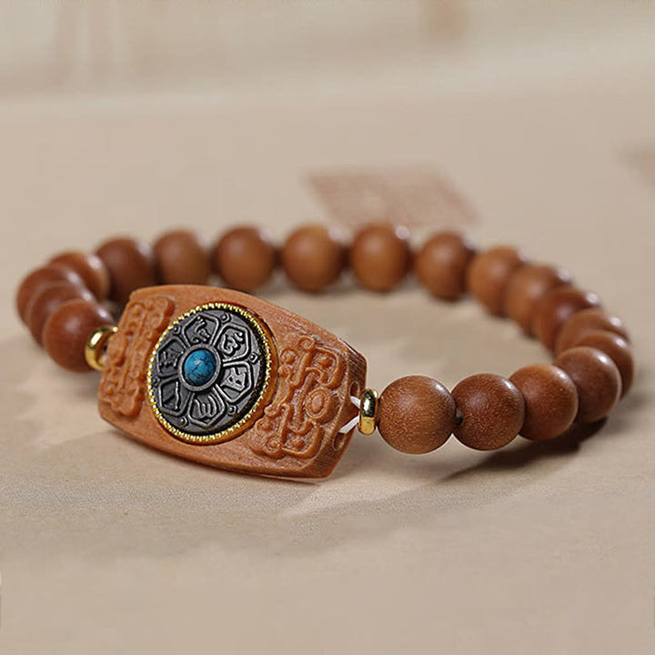 Buddha Stones Small Leaf Red Sandalwood Green Sandalwood Six True Words Peace Bracelet - image 12