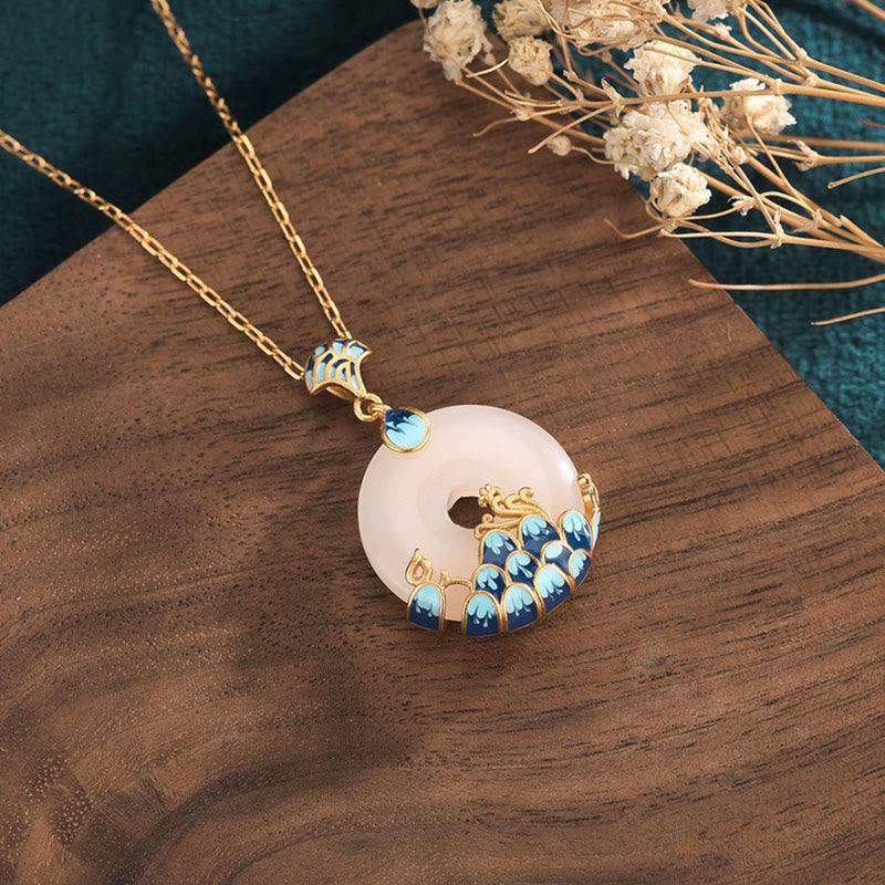 Buddha Stones White Jade Peace Buckle Mountains And Sea Luck Necklace Pendant - image 1