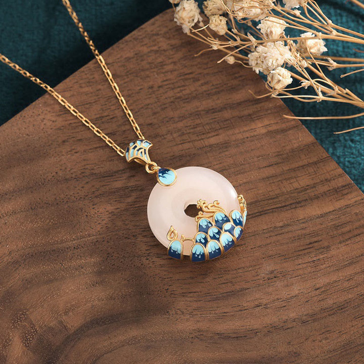 Buddha Stones White Jade Peace Buckle Mountains And Sea Luck Necklace Pendant - image 1