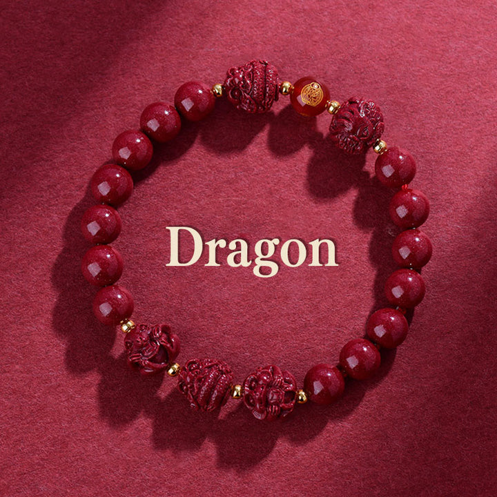Buddha Stones Chinese Zodiac Cinnabar Keep Away Evil Spirits Blessing Bracelet - Dragon - Cinnabar(12mm) - image 5