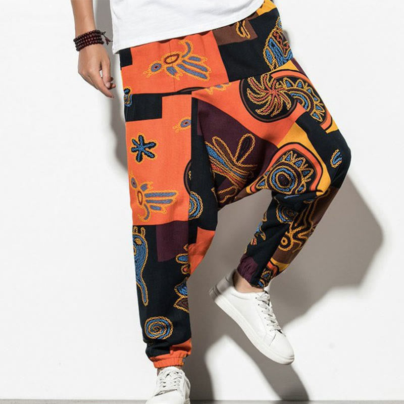 Buddha Stones Red Brown Graffiti Bird Print Men's Harem Pants With Pockets - DarkOrange - US/UK/AU44，EU54 (5XL) - image 12