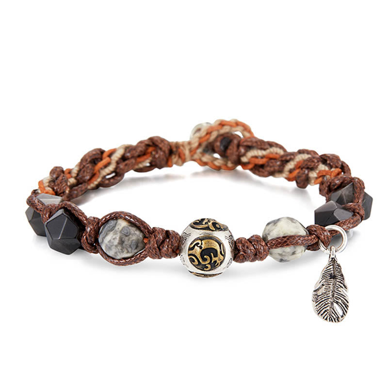 Buddha Stones Retro 925 Sterling Silver Silver Sheen Obsidian Transport Rope Handmade Braided Bracelet - image 8