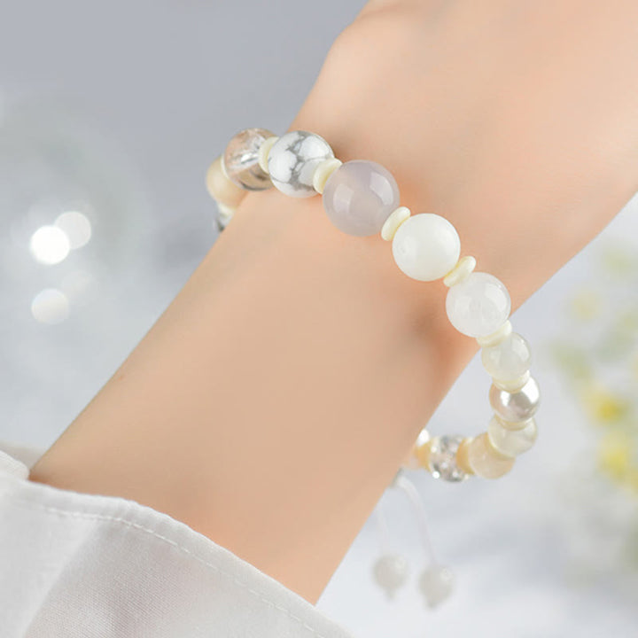 Buddha Stones White Agate Pearl 18 Beads Balance Luck Bracelet - image 5
