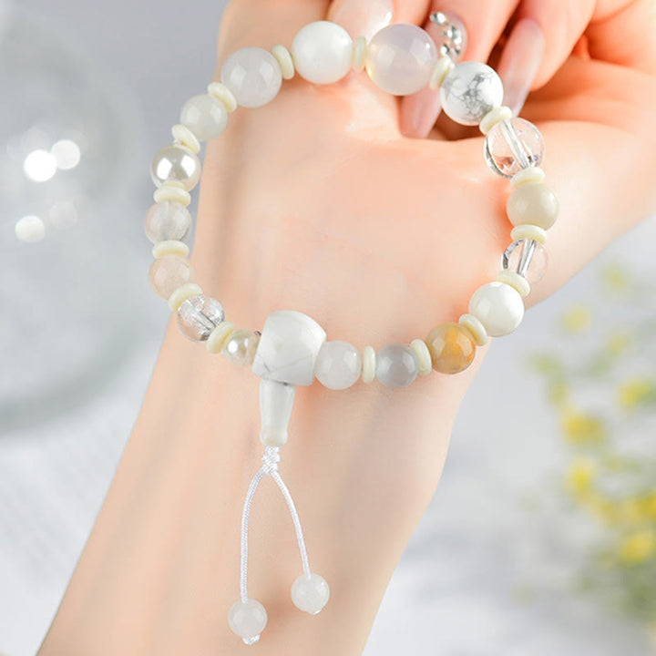 Buddha Stones White Agate Pearl 18 Beads Balance Luck Bracelet - image 4