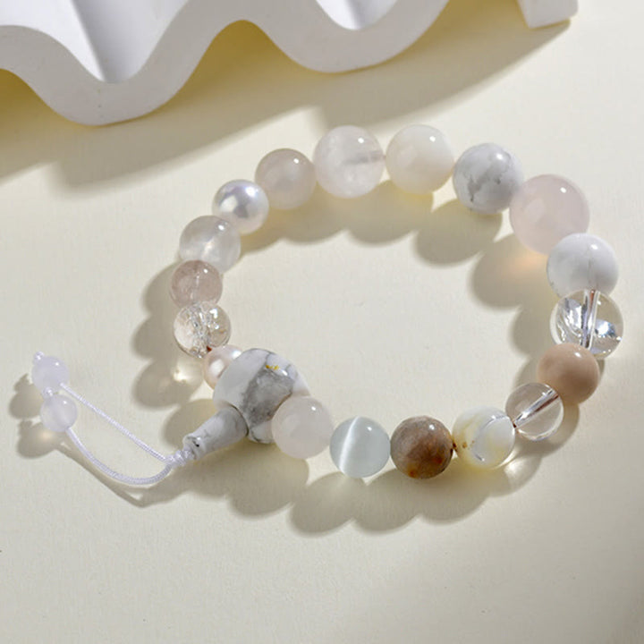 Buddha Stones White Agate Pearl 18 Beads Balance Luck Bracelet - image 1