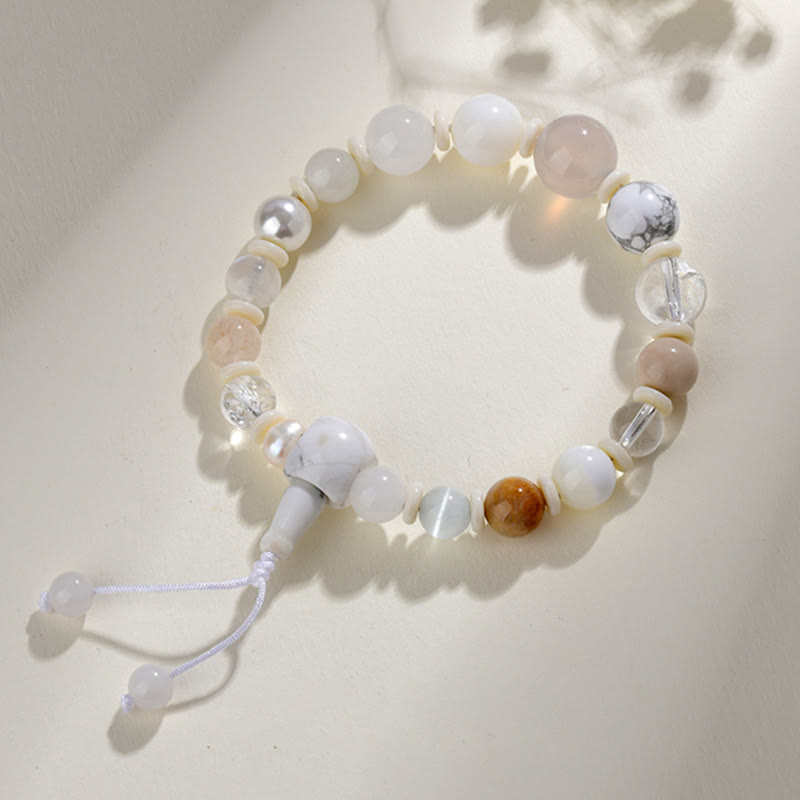 Buddha Stones White Agate Pearl 18 Beads Balance Luck Bracelet - Beads(9-14mm) - image 3