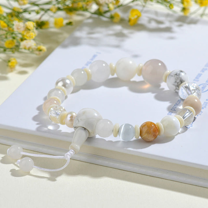 Buddha Stones White Agate Pearl 18 Beads Balance Luck Bracelet - image 6