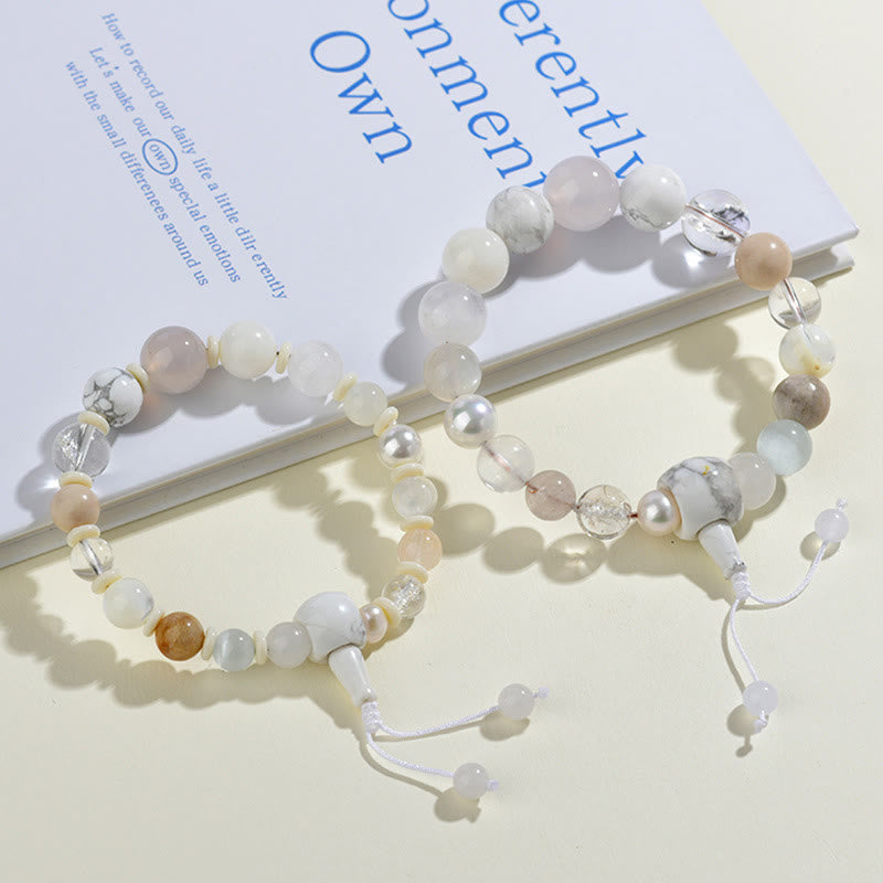 Buddha Stones White Agate Pearl 18 Beads Balance Luck Bracelet - image 7