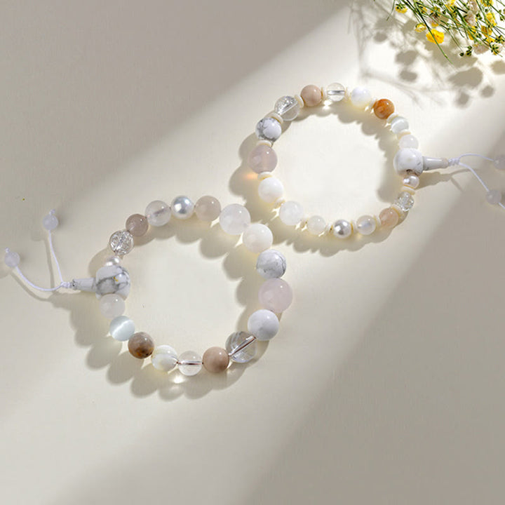 Buddha Stones White Agate Pearl 18 Beads Balance Luck Bracelet - image 8