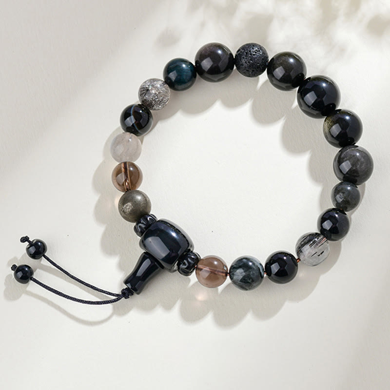 Buddha Stones Five Elements Various Crystal Black Obsidian Wealth Wisdom Bracelet - Beads(10mm) - image 1