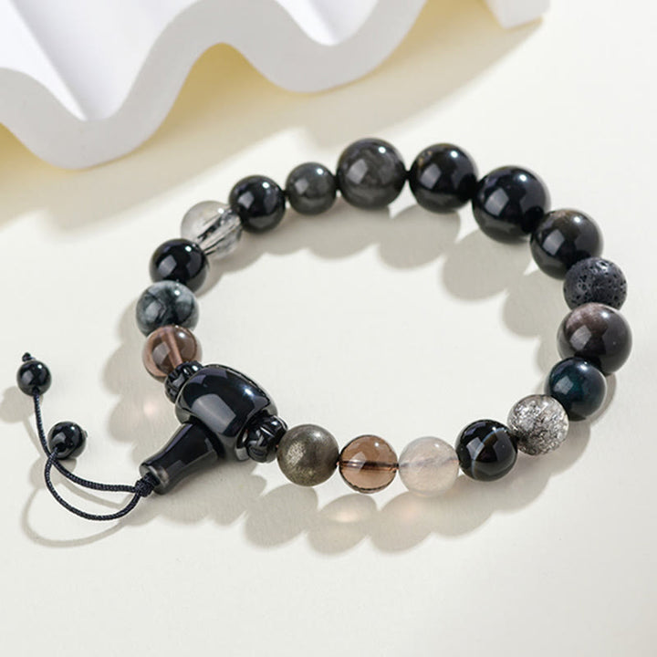 Buddha Stones Five Elements Various Crystal Black Obsidian Wealth Wisdom Bracelet - image 8