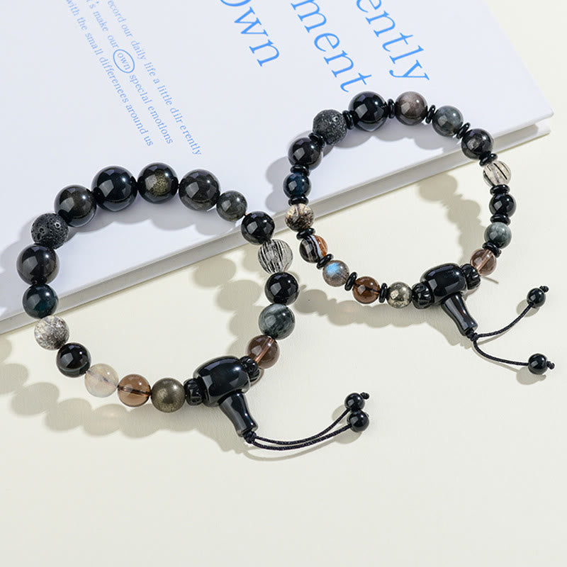 Buddha Stones Five Elements Various Crystal Black Obsidian Wealth Wisdom Bracelet - image 6
