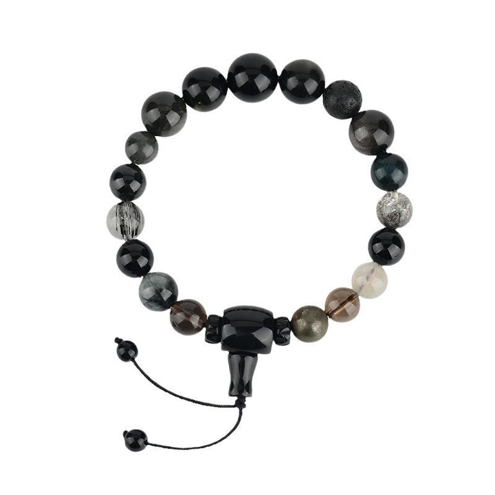 Buddha Stones Five Elements Various Crystal Black Obsidian Wealth Wisdom Bracelet - image 9