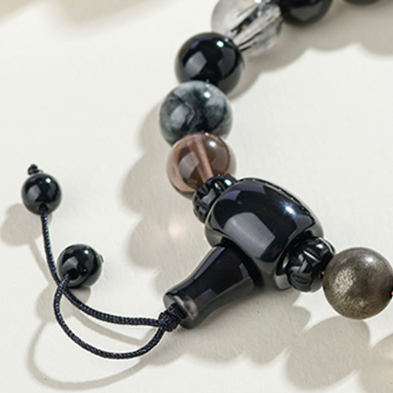 Buddha Stones Five Elements Various Crystal Black Obsidian Wealth Wisdom Bracelet - image 2