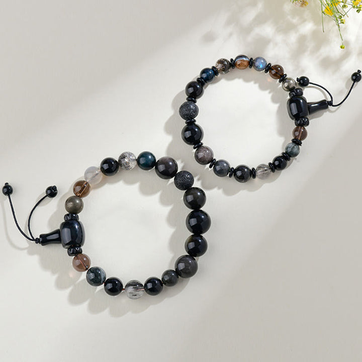 Buddha Stones Five Elements Various Crystal Black Obsidian Wealth Wisdom Bracelet - image 5
