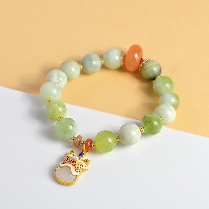Buddha Stones Natural Jade Dancing Lion Charm Prosperity Luck Bracelet - image 1