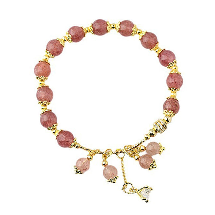 Buddha Stones Natural Strawberry Quartz Crystal Zircon Healing Positive Bracelet - image 6