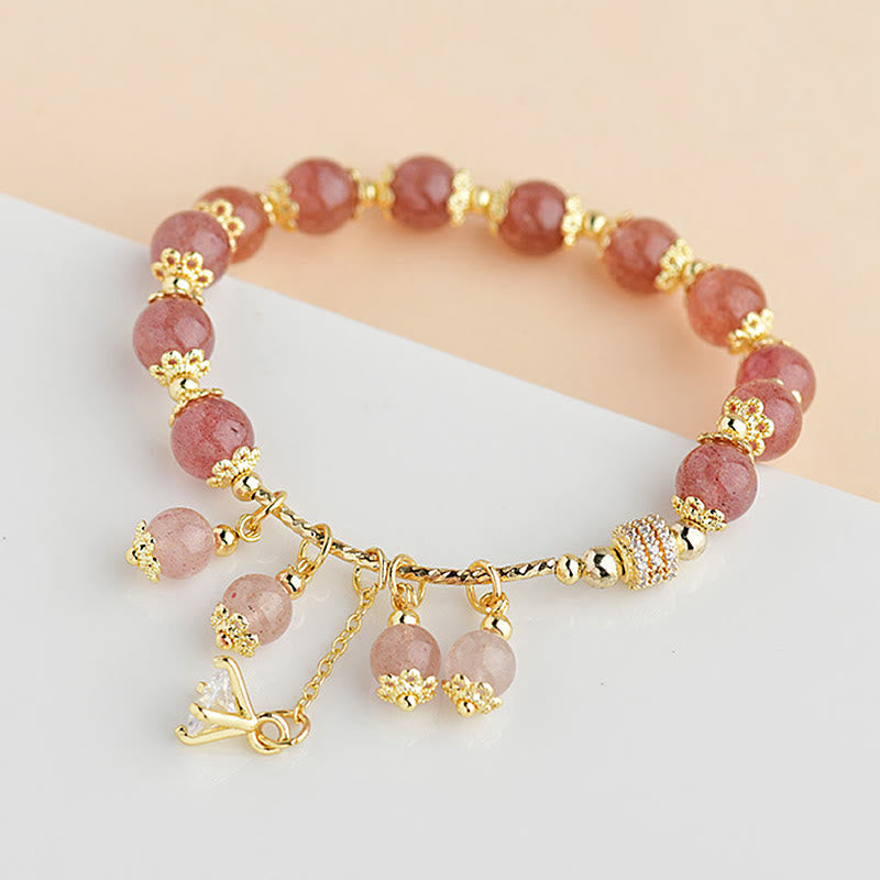 Buddha Stones Natural Strawberry Quartz Crystal Zircon Healing Positive Bracelet - image 1