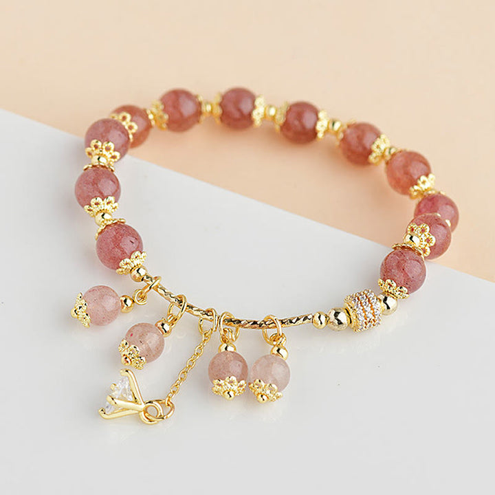 Buddha Stones Natural Strawberry Quartz Crystal Zircon Healing Positive Bracelet - image 1