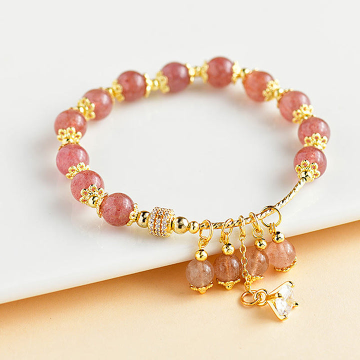 Buddha Stones Natural Strawberry Quartz Crystal Zircon Healing Positive Bracelet - Strawberry Quartz(Love♥Healing) - image 0