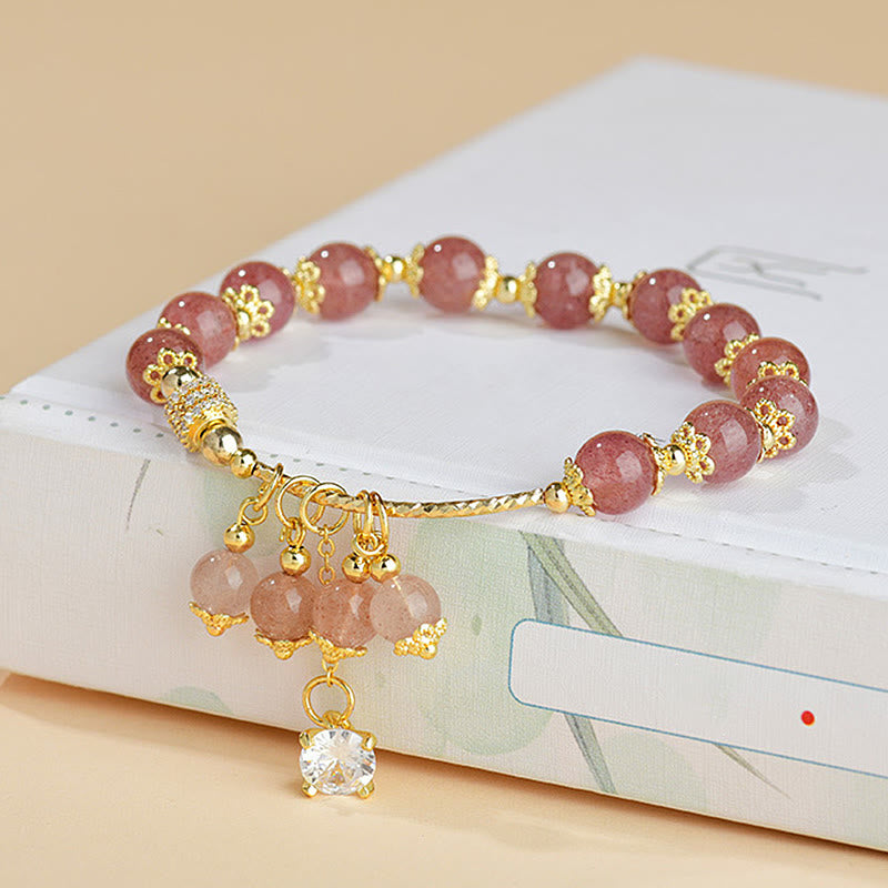 Buddha Stones Natural Strawberry Quartz Crystal Zircon Healing Positive Bracelet - image 3