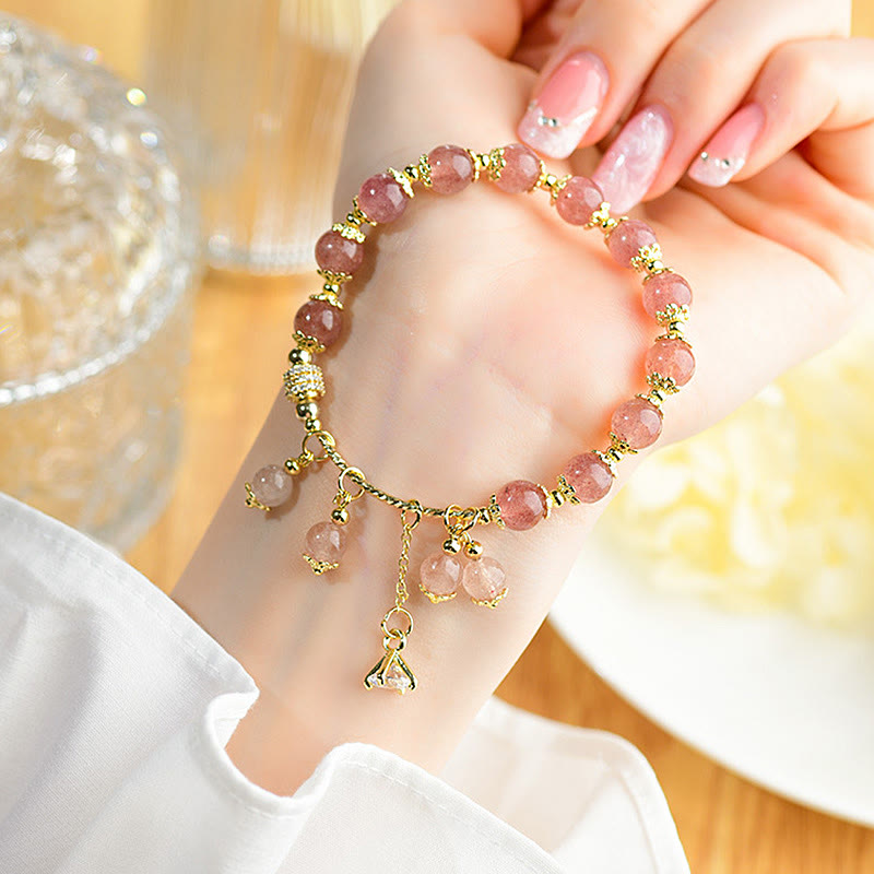 Buddha Stones Natural Strawberry Quartz Crystal Zircon Healing Positive Bracelet - image 4