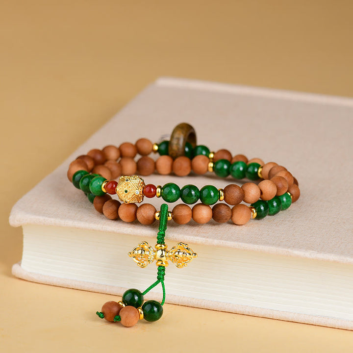 Buddha Stones Sandalwood Wood Bead Tibet Dorje Vajra  Double Twisted Design Protection Healing Bracelet - image 1