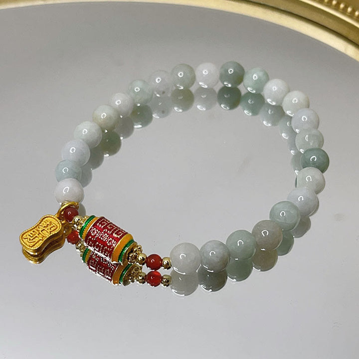 Buddha Stones Tibetan Natural Jade Fu Character Prayer Wheel Prosperity Abundance Bracelet - image 3