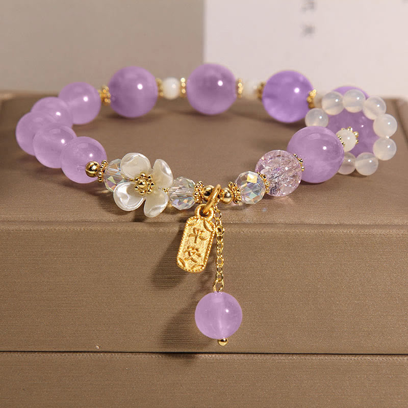 Buddha Stones Natural Blue Crystal Amethyst Chalcedony Flower Healing Bracelet - image 1