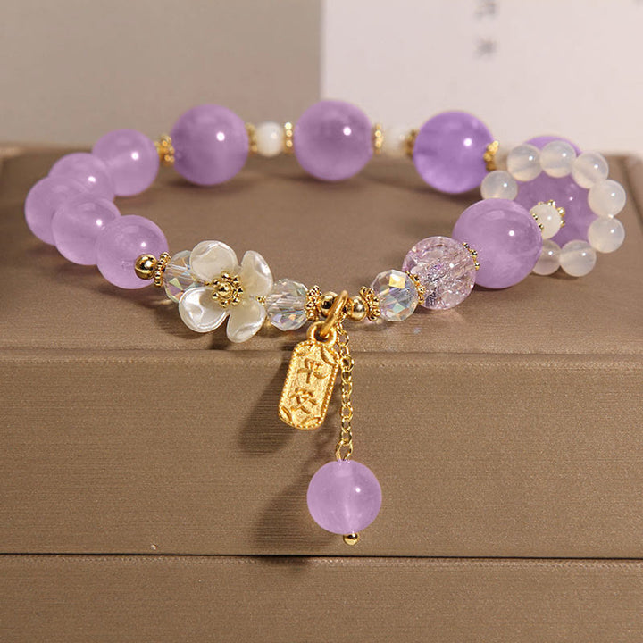 Buddha Stones Natural Blue Crystal Amethyst Chalcedony Flower Healing Bracelet - image 1