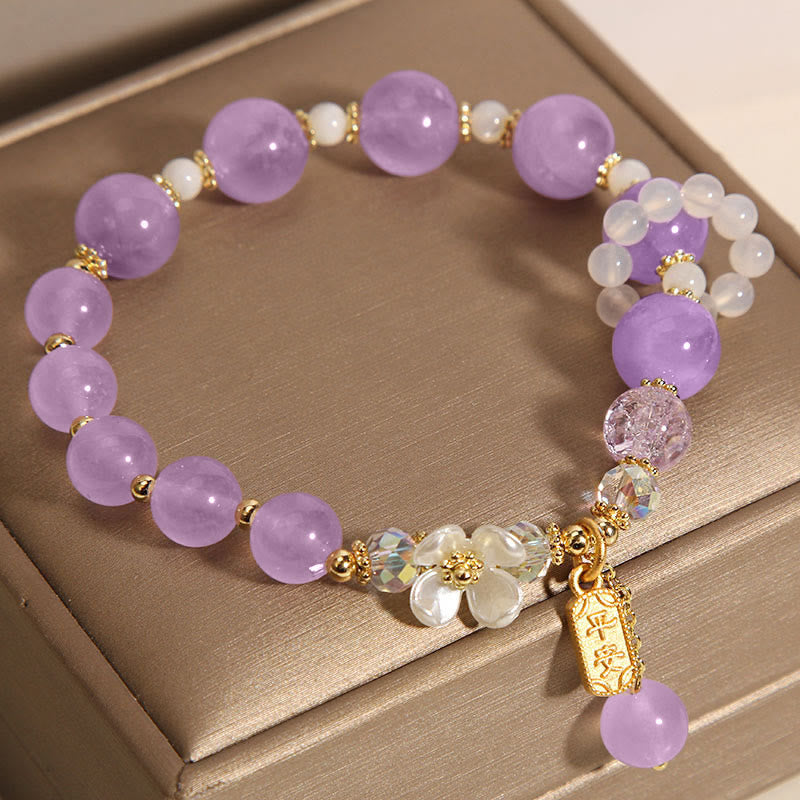Buddha Stones Natural Blue Crystal Amethyst Chalcedony Flower Healing Bracelet - image 9
