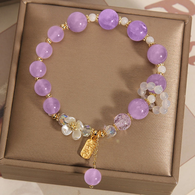 Buddha Stones Natural Blue Crystal Amethyst Chalcedony Flower Healing Bracelet - image 8