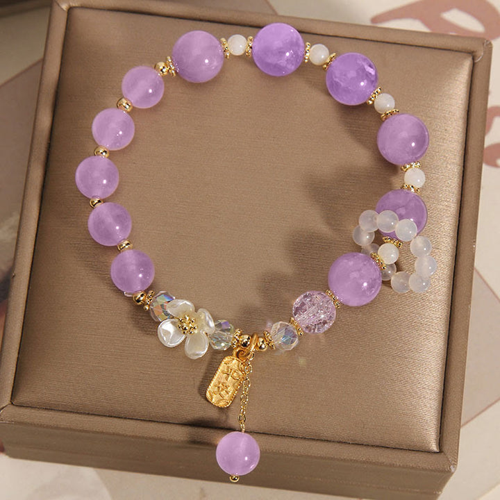 Buddha Stones Natural Blue Crystal Amethyst Chalcedony Flower Healing Bracelet - image 8