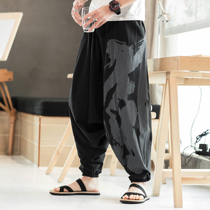 Buddha Stones Simple Summer Calligraphy Cotton Men's Harem Pants With Pockets - image 4