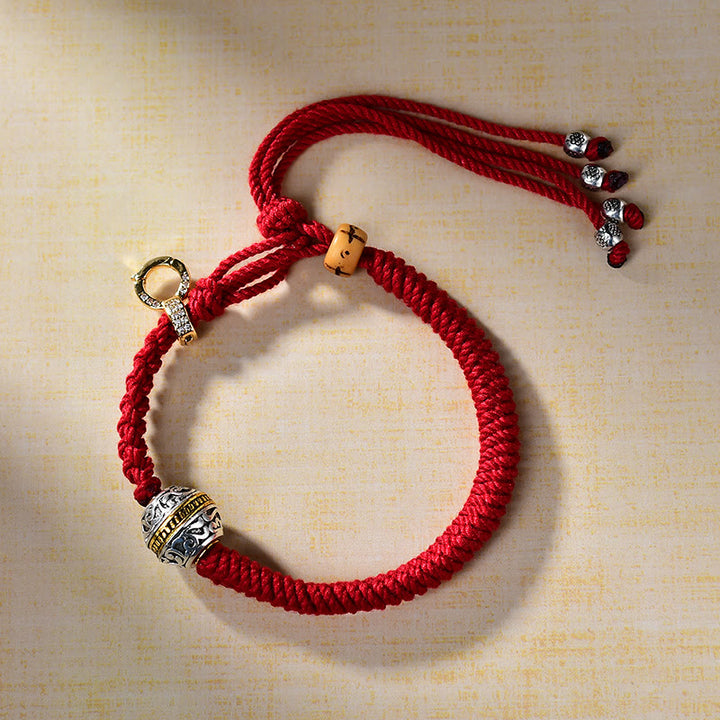 Buddha Stones Tibetan Thangka Green Silver Tara Zakiram Goddess Of Wealth Red Braid String Luck Bracelet - image 1