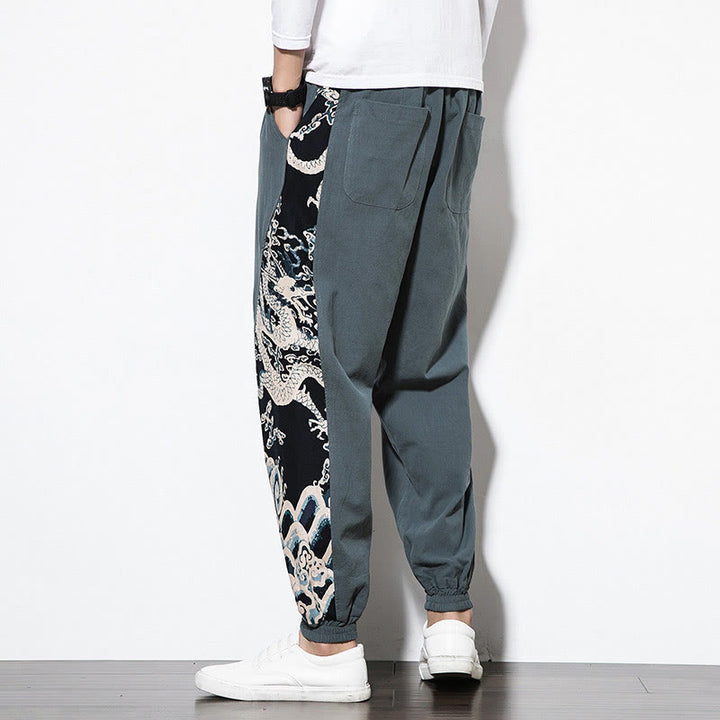 Buddha Stones Summer Dragon Waves Cotton Men's Pants With Pockets - image 2