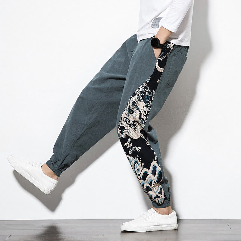 Buddha Stones Summer Dragon Waves Cotton Men's Pants With Pockets - image 7