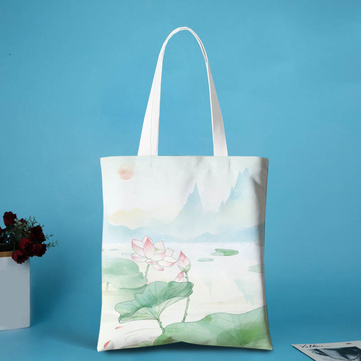 Buddha Stones Canvas Metal Lotus Shoulder Bag - Pink Lotus - Zipper - image 0