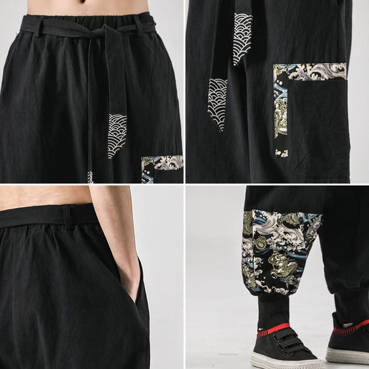 Buddha Stones Ocean Waves Lace-up Men's Harem Pants With Pockets - image 4