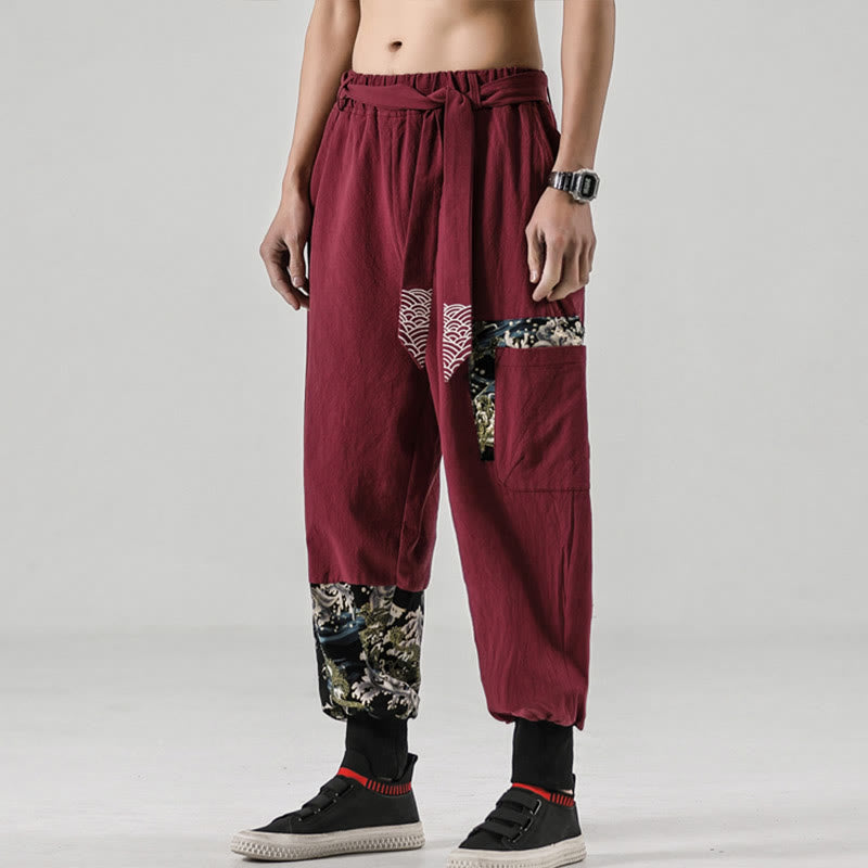 Buddha Stones Ocean Waves Lace-up Men's Harem Pants With Pockets - image 20